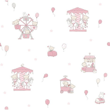 papier peint animaux rose et blanc  - Sanders & Sanders
