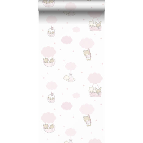 papier peint animaux rose et blanc  - Sanders & Sanders