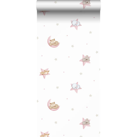 papier peint animaux rose et blanc  - Sanders & Sanders