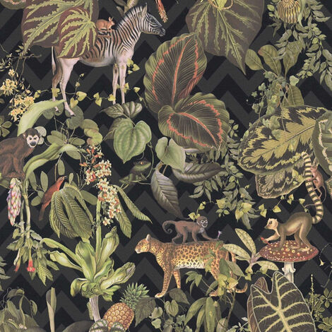 Papier peint animaux savane fond noir Papier peint tropical Papier peint intissé et embossé Idéal pour salon