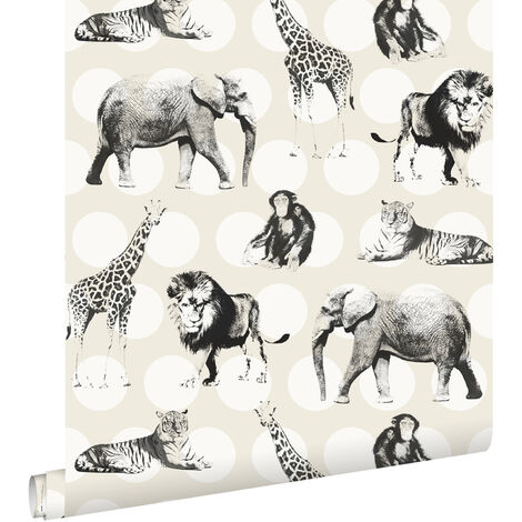 papier peint animaux sur gros points blanc brillant et noir  - ESTAhome