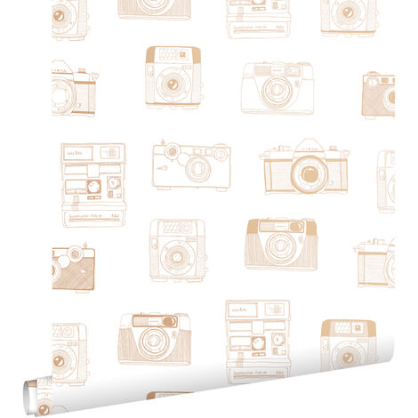 papier peint appareils photo instantanés brun cuivré brillant  - ESTAhome
