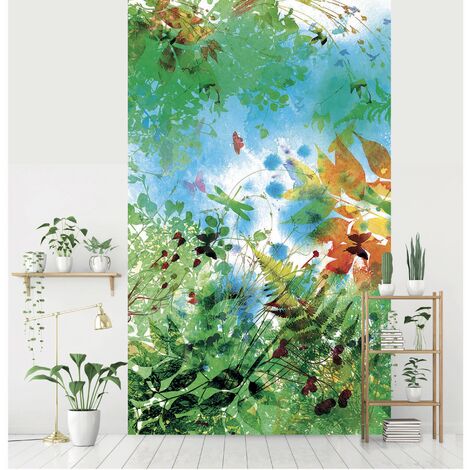 Papier peint panoramique feuilles aquarelle Couleur vert blanc Art For The  Home