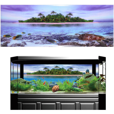 Papier Peint Aquarium Fond Marin PVC avec Motif Cocotier et Océan 122x46cm - AUTRES
