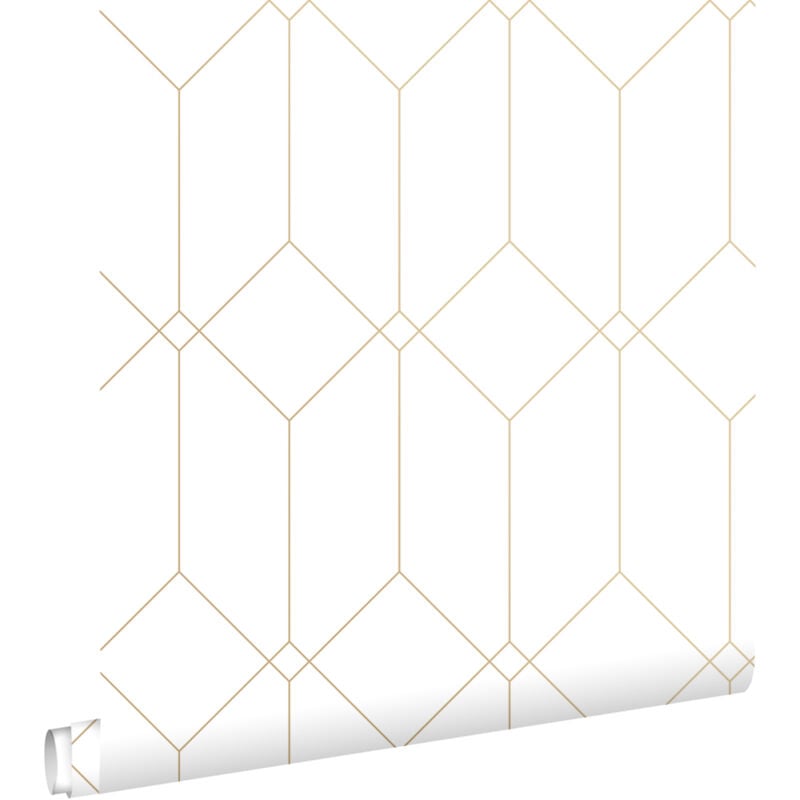 Papier peint art déco blanc et or Estahome