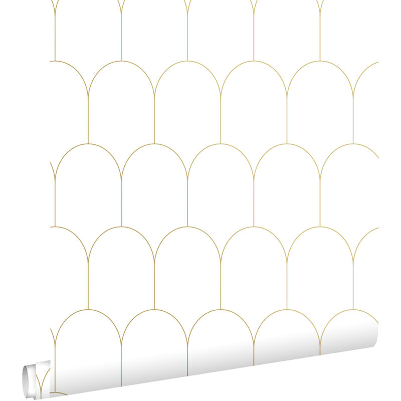 Papier peint art déco blanc et or Estahome