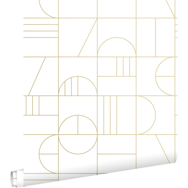 Estahome - papier peint art déco blanc et or