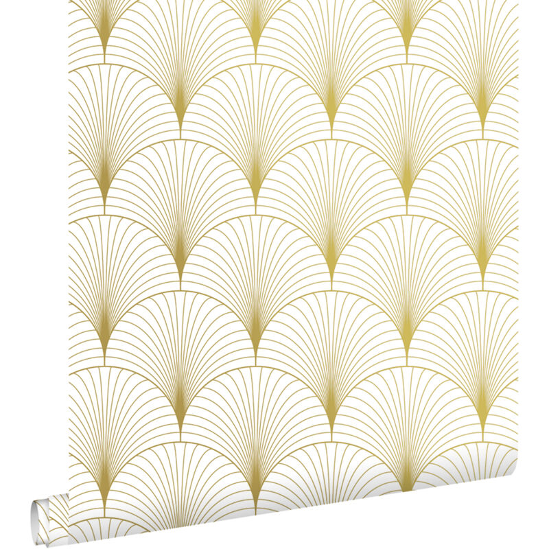 Papier peint art déco blanc et or Estahome