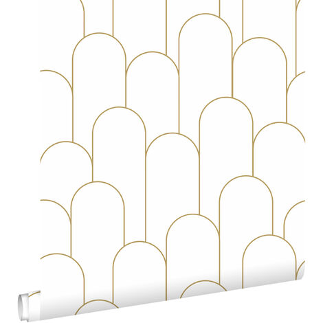 papier peint art déco blanc et or - ESTAhome