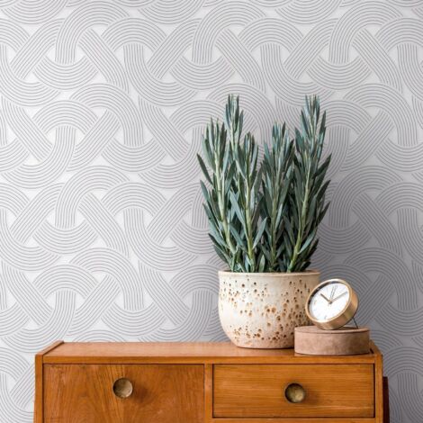papier peint art déco gris, argent et blanc  - Livingwalls