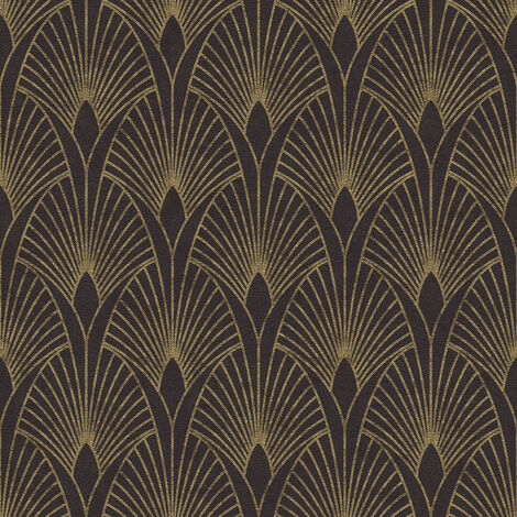 Papier peint art déco noir et or 53cm x 10,05m – Vinyle intissé lessivable – Raccord droit 18cm pour pose facile – Livingwalls