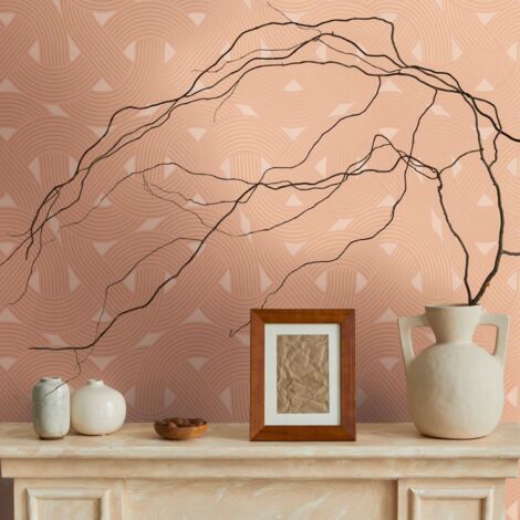 papier peint art déco orange et brun rouille - Livingwalls