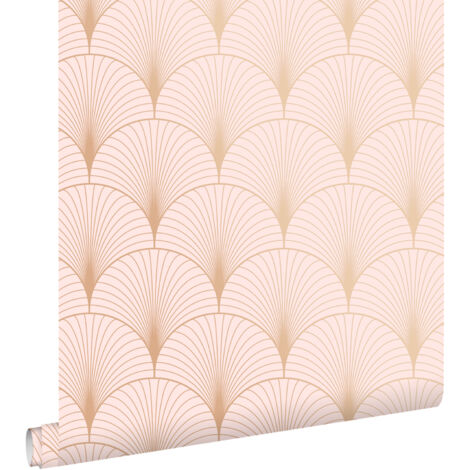 Papier peint art déco rose clair et or rose – 53 cm x 10,05 m – Intissé écologique – Facile à poser sans table à tapisser – Estahome