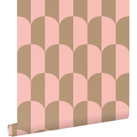 papier peint art déco rose et marron beige  - ESTAhome