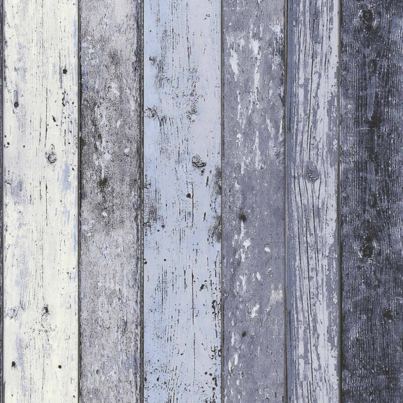 As Creation - Papier peint imitation planches de bois Tapisserie effet vieilles planches gris bleu blanc Papiers peints pour chambre et salon