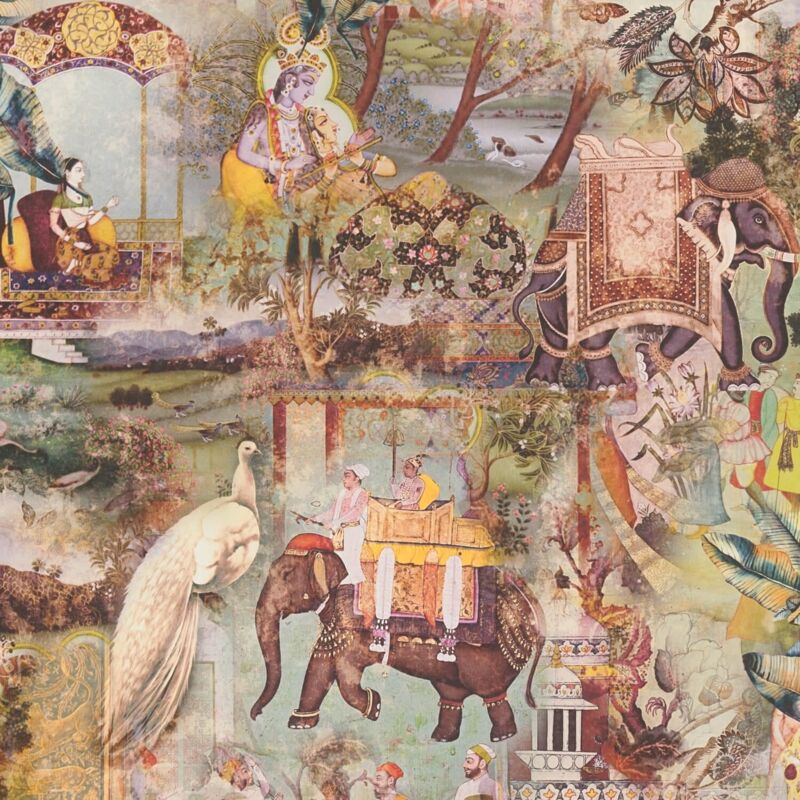 Papier peint asiatique Profhome 381734 papier peint non-tissé lisee sans texture au design de jungle mat vert brun jaune blanc 5,33 m2