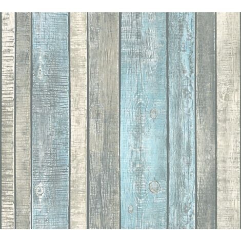 Papier peint aspect bois Profhome 319932 papier peint intissé lisse avec un dessin nature mat bleu gris blanc-crème 5,33 m2