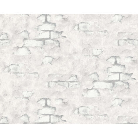 Papier peint aspect pierre carrelage EDEM 819DN50 papier peint intissé gaufré à chaud légèrement texturé à l'aspect crépi mat blanc gris-clair gris platine 10,65 m2