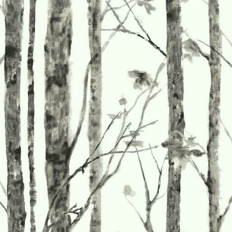 Papier Peint auto-adhésif - Arbres Noir et Blanc - 52 x 502 cm - Blanc, Noir