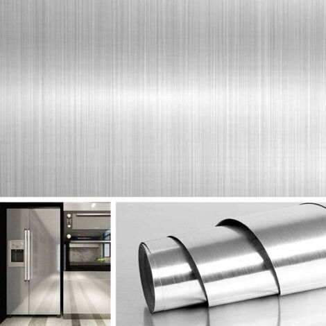 Papier peint auto-adhésif effet nickel brossé 60 cm x 2 m – Acier inoxydable étanche et résistant à l'huile – Facile à couper et à nettoyer