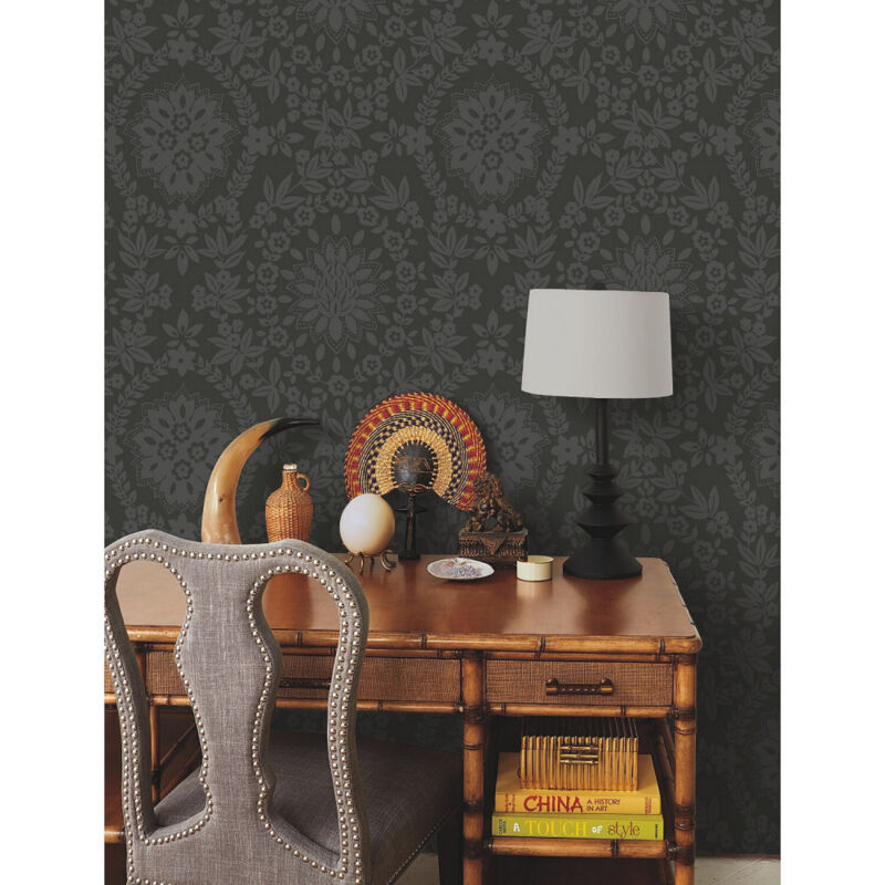 Roommates - Papier peint rouleau auto-adhésif - Style Baroque Noir (Motifs Floraux)