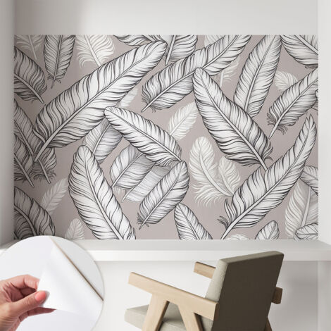 Papier peint autocollant à motifs décoratifs pour salon chambre et bureau Décoration murale élégante avec colle Plumes subtiles 104x70 cm