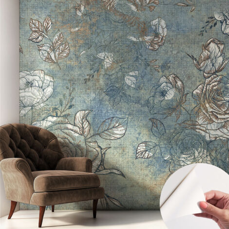 Papier peint autocollant à motifs décoratifs pour salon chambre et bureau Décoration murale élégante avec colle Roses romantiques 250x250 cm