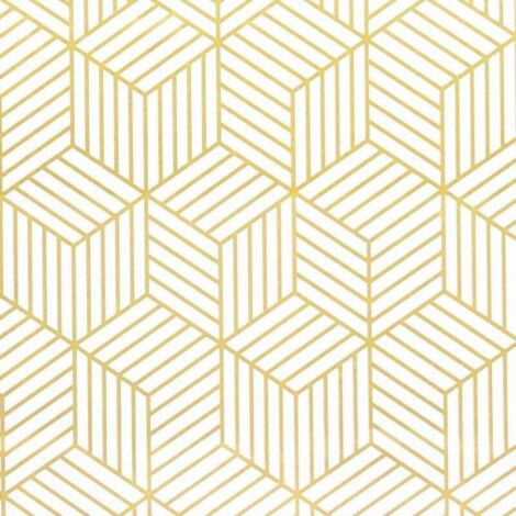 Papier peint autocollant à rayures géométriques de l'hexagone doré - Papier peint autocollant - Pour meubles - Doré et blanc - 45 x 500 cm - Papier cadeau de Noël
