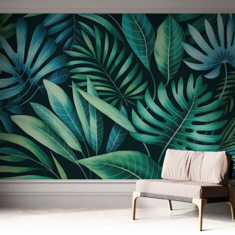 Papier peint autocollant adhésif avec imprimé installation simple qualité excellente sans désordre Feuilles tropicales 312x219 cm