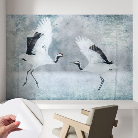 Papier peint autocollant adhésif avec imprimé installation simple qualité excellente sans désordre Grues harmonieuses 104x70 cm
