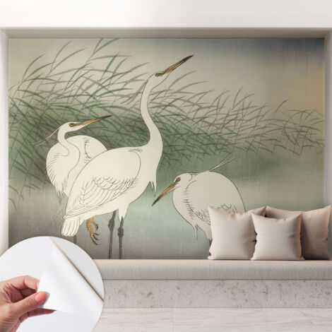 Papier peint autocollant adhésif avec imprimé installation simple qualité excellente sans désordre Hérons dans l'herbe 208x146 cm