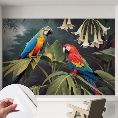 Papier peint autocollant adhésif avec imprimé installation simple qualité excellente sans désordre Perruches colorées 152x104 cm
