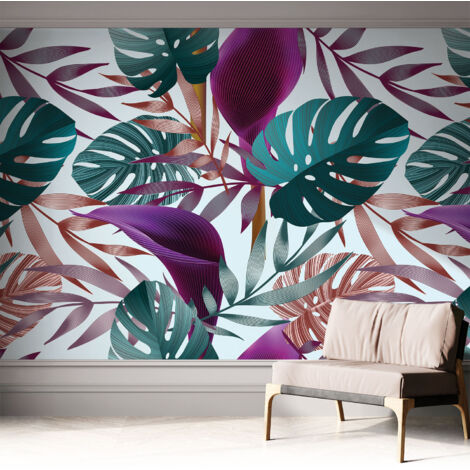 Papier peint autocollant adhésif avec imprimé motifs uniques apparence moderne Composition tropicale 312x219 cm