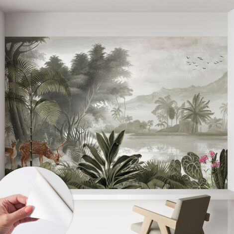Papier peint autocollant adhésif avec imprimé motifs uniques apparence moderne Oasis tropicale 152x104 cm