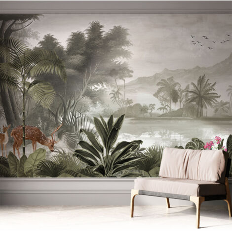 Papier peint autocollant adhésif avec imprimé motifs uniques apparence moderne Oasis tropicale 312x219 cm