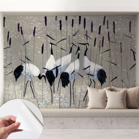 Papier peint autocollant adhésif avec motifs pour salon et chambre accessoire stylé pour votre intérieur Grues harmonieuses 208x146 cm