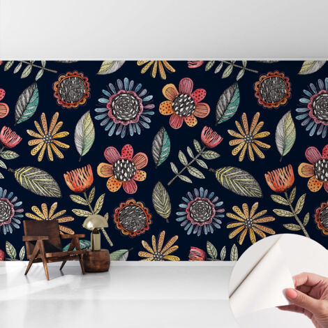 Papier peint autocollant adhésif avec motifs pour salon et chambre accessoire stylé pour votre intérieur Mosaïque florale 416x254 cm