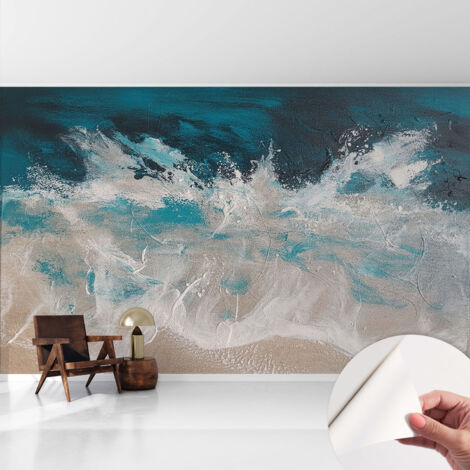 Papier peint autocollant adhésif avec motifs pour salon et chambre accessoire stylé pour votre intérieur Vagues océaniques 416x254 cm