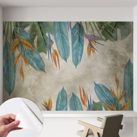Papier peint autocollant adhésif décoratif avec motifs pour salon et chambre a motif Fleurs tropicales 152x104 cm