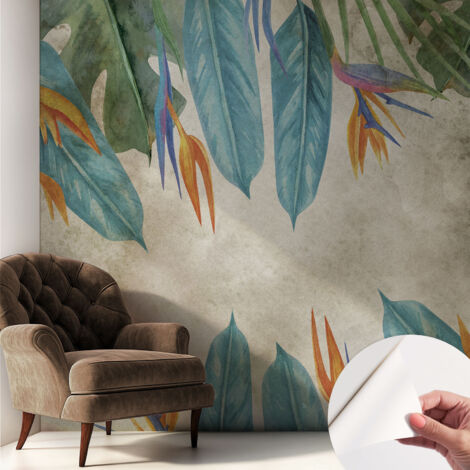 Papier peint autocollant adhésif décoratif avec motifs pour salon et chambre a motif Fleurs tropicales 250x250 cm