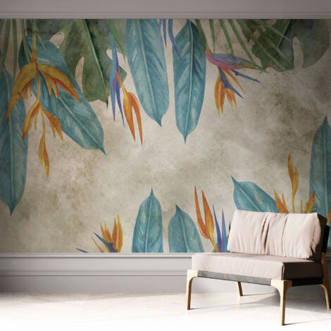 Papier peint autocollant adhésif décoratif avec motifs pour salon et chambre a motif Fleurs tropicales 312x219 cm