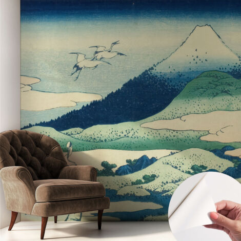 Papier peint autocollant adhésif décoratif avec motifs pour salon et chambre a motif Grues et montagnes 250x250 cm