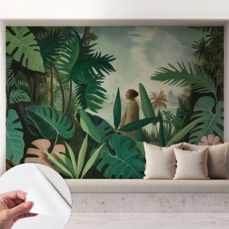 Papier peint autocollant adhésif décoratif avec motifs pour salon et chambre a motif Jungle exotique 208x146 cm