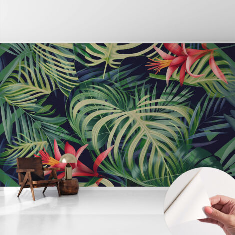Papier peint autocollant adhésif décoratif avec motifs pour salon et chambre a motif Plantes exotiques 416x254 cm