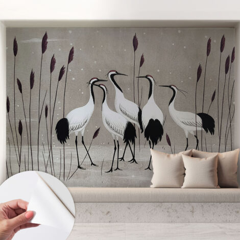 Papier peint autocollant adhésif décoratif avec motifs pour salon et chambre a motif Volée de grues 208x146 cm