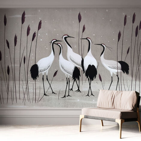 Papier peint autocollant adhésif décoratif avec motifs pour salon et chambre a motif Volée de grues 312x219 cm