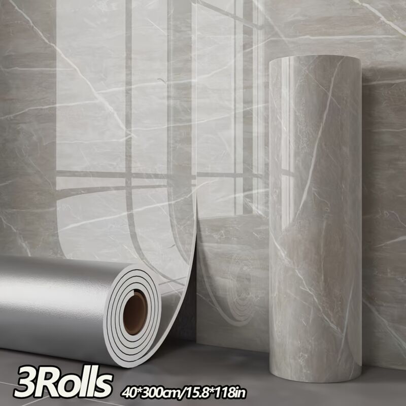 Papier peint autocollant anti-marbre, XPE+PVC, autocollant mural de fond imperméable et résistant à l'humidité, 40 cm x 3 m, gris