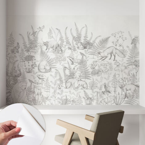Papier peint autocollant avec imprimé décoratif pour salon et chambre à coucher Installation facile Animaux de la forêt 104x70 cm
