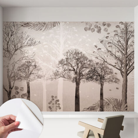 Papier peint autocollant avec imprimé décoratif pour salon et chambre à coucher Installation facile Arbres délicats 152x104 cm