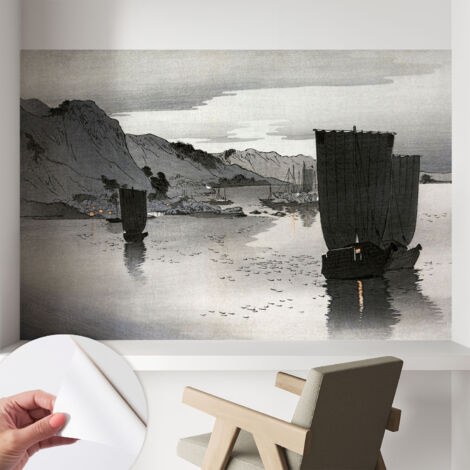 Papier peint autocollant avec imprimé décoratif pour salon et chambre à coucher Installation facile Baie au crépuscule 104x70 cm